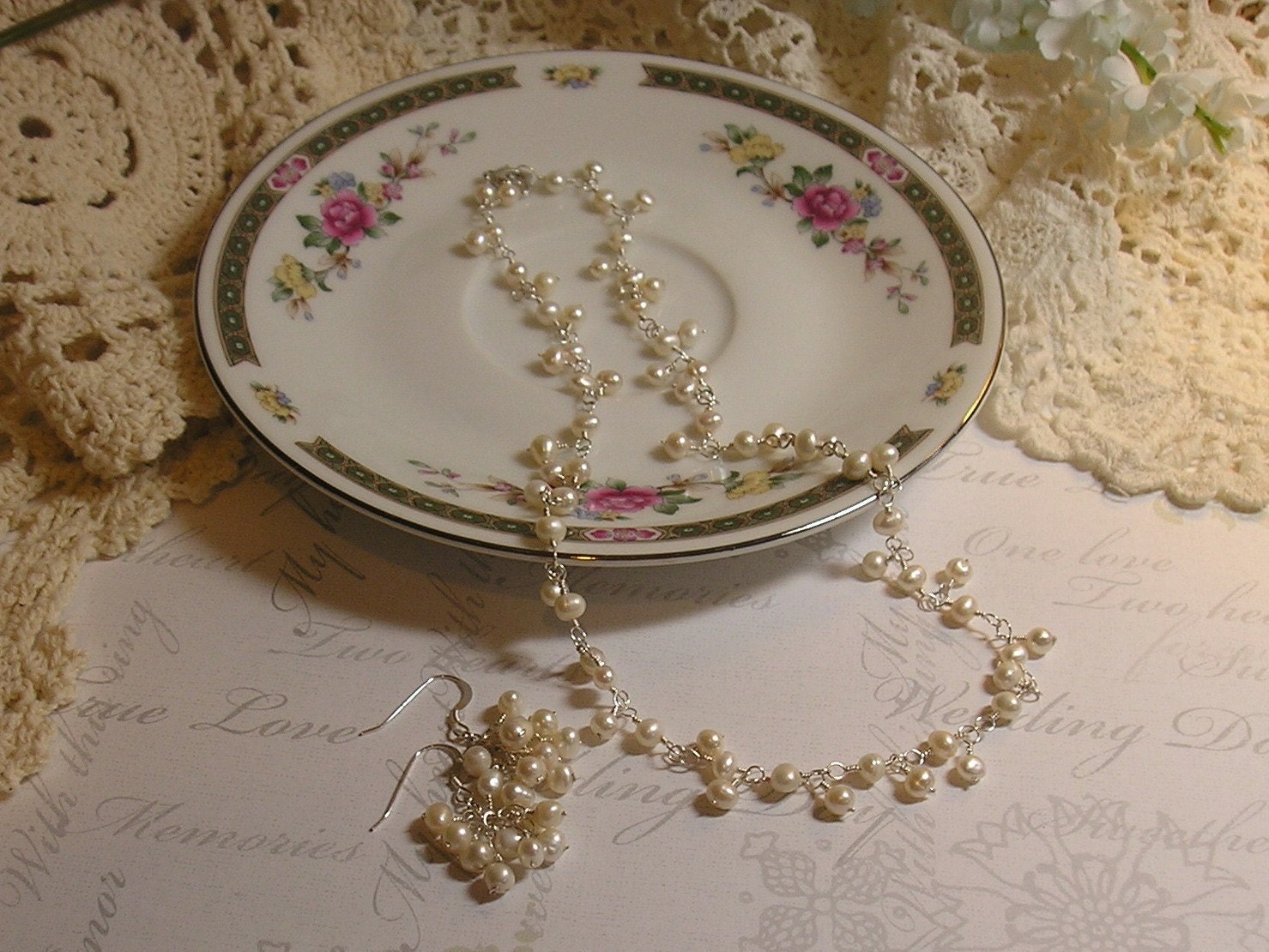 Classic White Pearl Necklace & Earring Set - Custom Order
