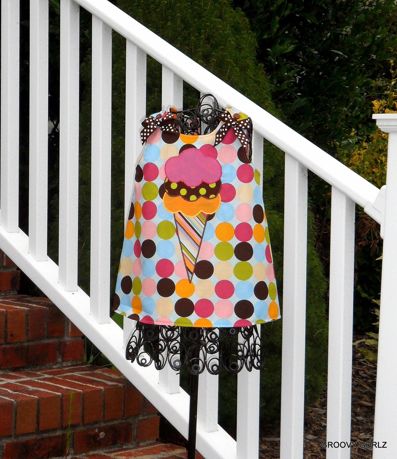A Line Reversible Ice Cream Cone Applique by Groovy Gurlz  Available in Sizes 6m, 12m, 18m, 2t, 3t, 4t, 5y, 6y