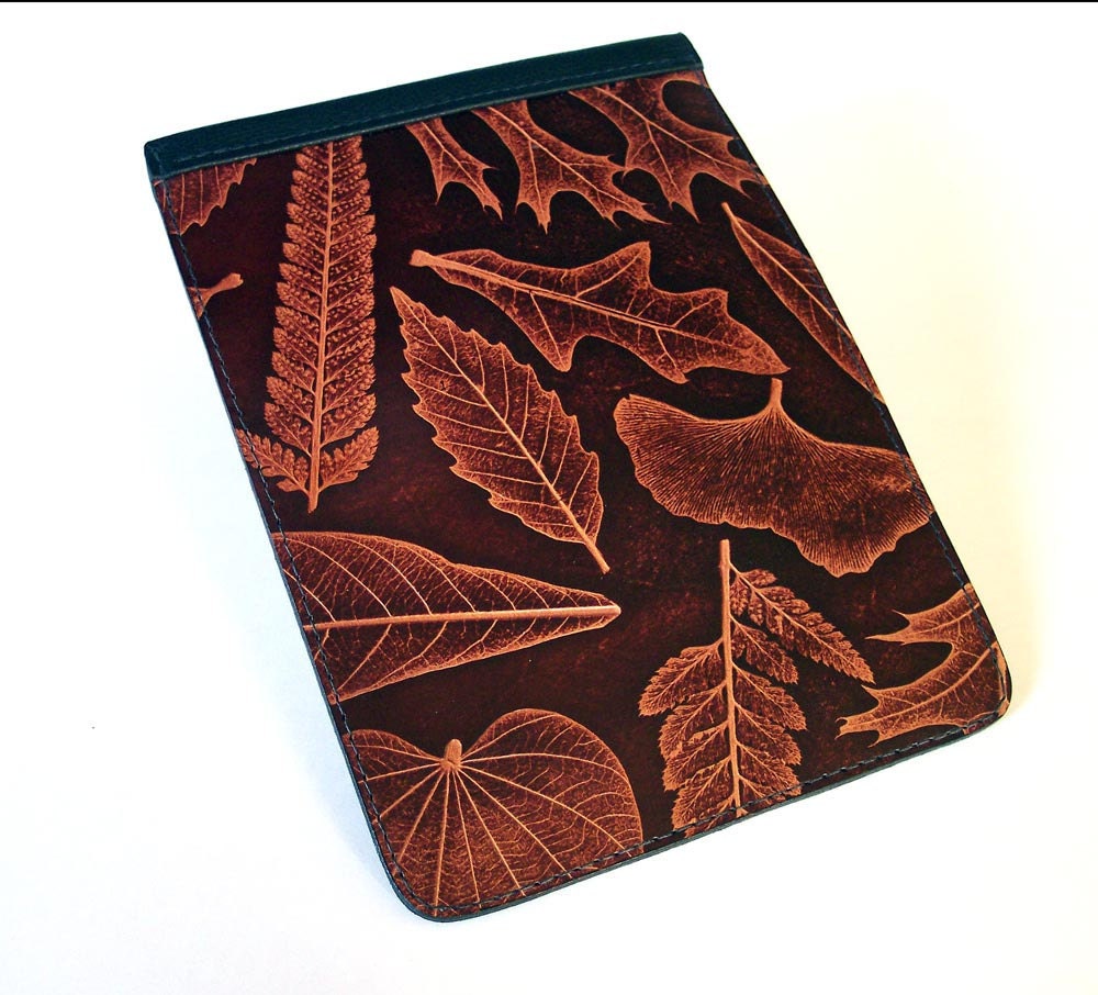 Kindle Fire or Kindle 3 Leather Case Sleeve with Leaf Design - IMMEDIATE SHIPPING