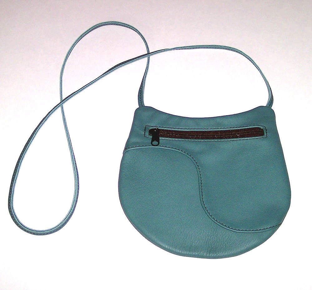Teal Leather Purse - Crossbody Style - Medium Round - Immediate Shipping