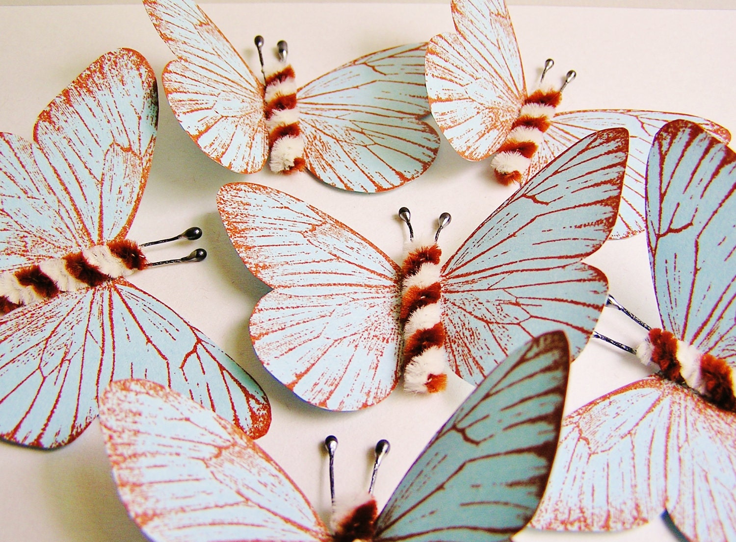 Pastel Blue/ Foxy brown and cream Twist Vintage style classic Butterflies