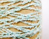 Aqua blue white Fettuccine Trim - garland ribbon linen rayon dotted embellishment wedding fancy craft supply - 5 yards