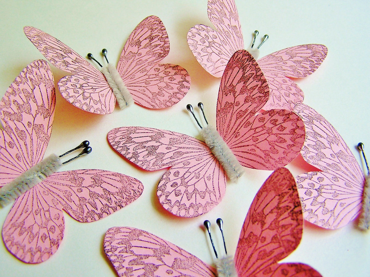 Bubble Gum Pink/ Pewter Vintage style art nouveau Butterflies - wedding, wrap, craft, supply, holiday, handmade, whimsical, party, decor