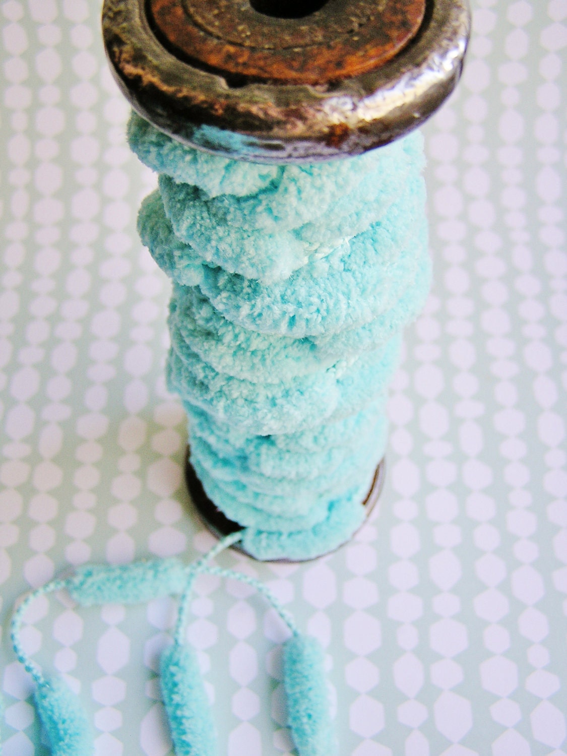 Aqua blue Eclaire Pom Pom Garland/ Trim - luxe party ribbon garland wedding embellishment craft decor supply - 3 yards