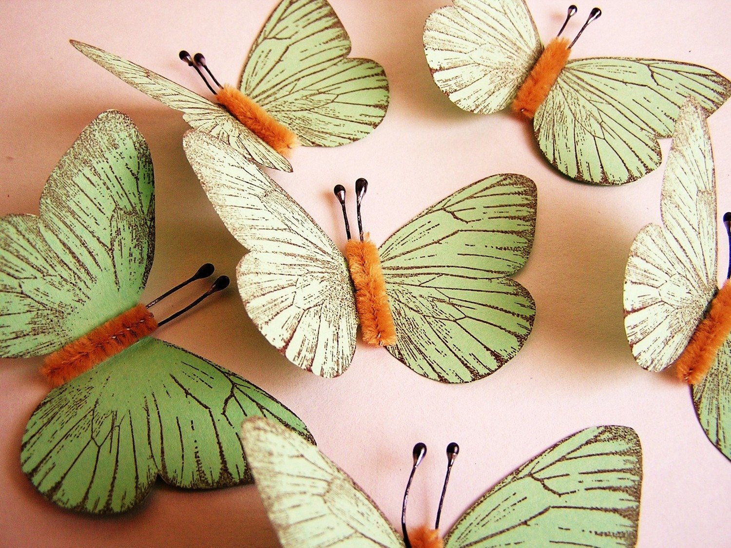 Mint green/ Chocolate Vintage style classic Butterflies