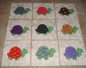9 Applique  Bright Turtle Quilt Blocks