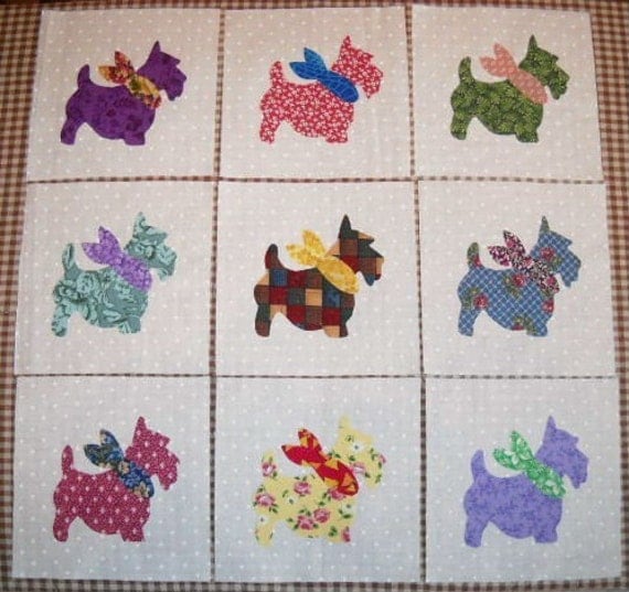 9 Scottie Scotty Dog w/Bandana Quilt Blocks