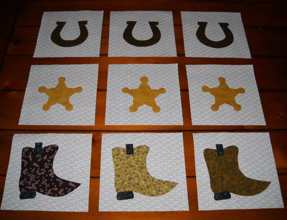 9 Old West Cowboy Set Boot Badge Horseshoe Quilt Blocks
