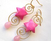 Swirling Origami Earrings Paper Stars - Pink and Gold