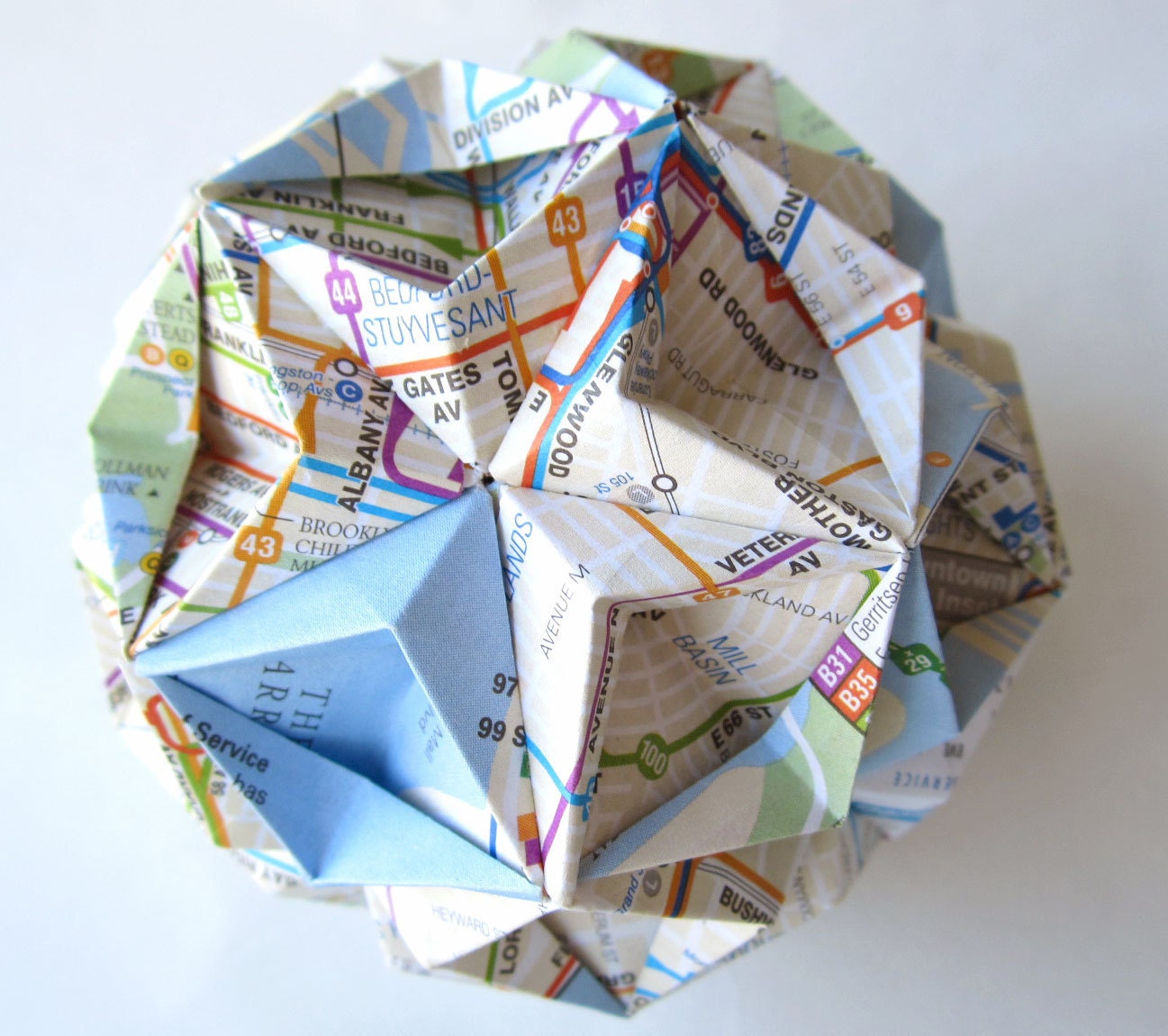 Brooklyn Stars Origami Ornament - Bus Map Upcycled