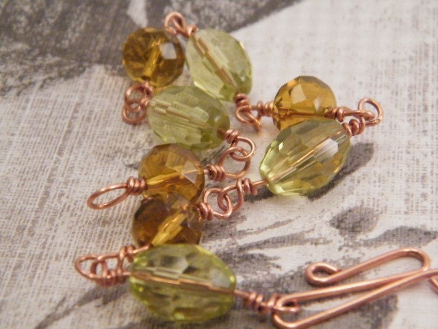 Copper Wrapped Bracelet Yellow and Amber Czech Glass
