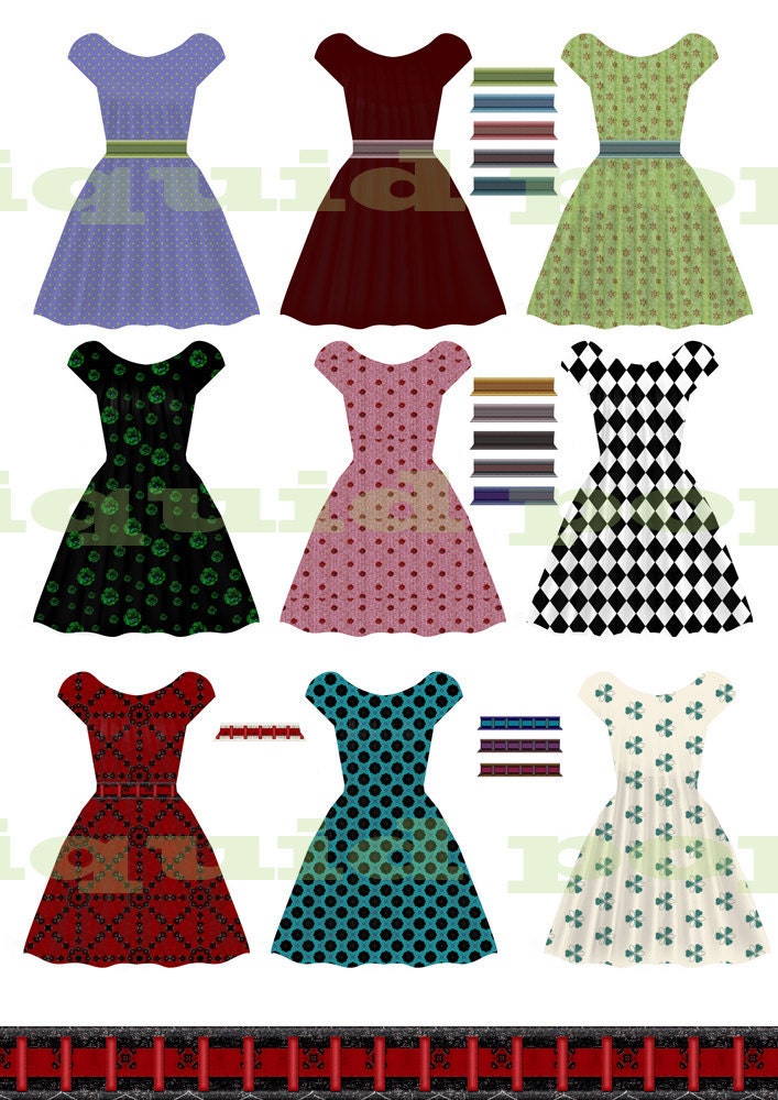 Digital Collage Sheet 196 PNG or JEG  Dresses and Belts for Altered Art Collage paper Dolls