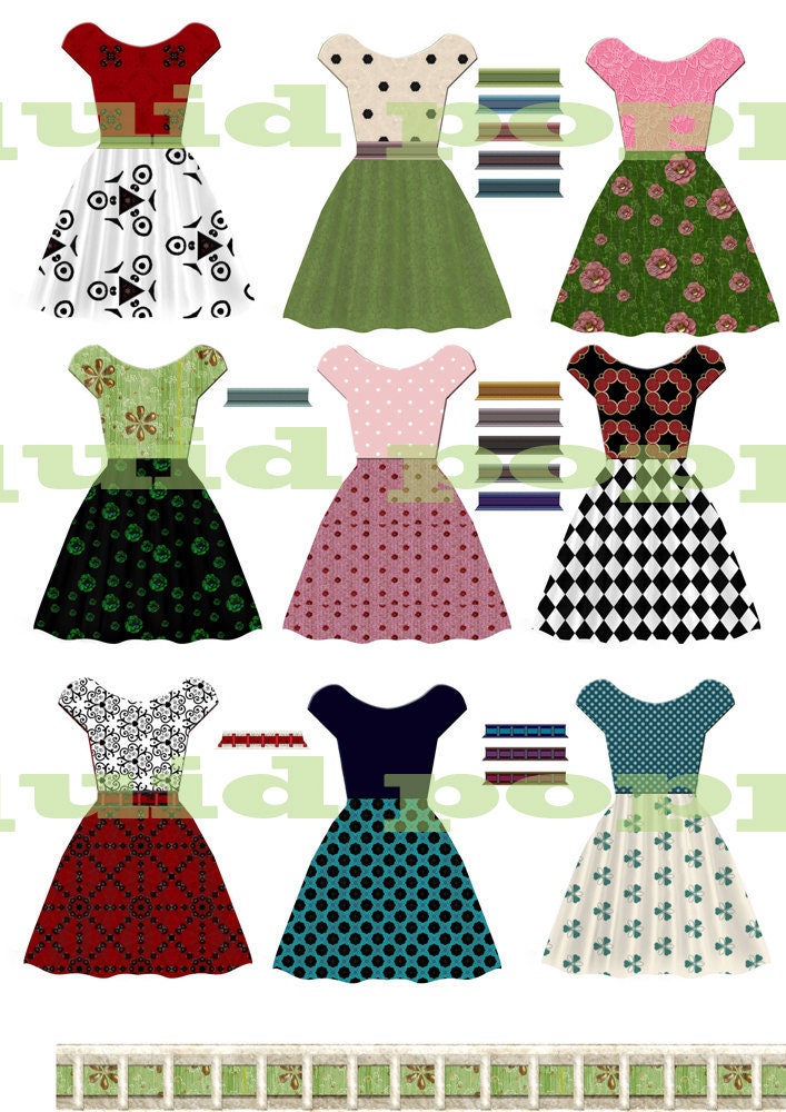 Digital Collage Sheet 197 PNG or JEG  Skirts and Tops for Altered Art Collage Paper Dolls