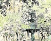 Savannah Lafayette Square Fountain -  Watercolor Art Print