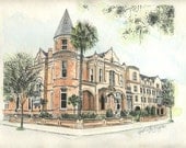 The Mansion on Forsyth Park Savannah Watercolor Print Drawing