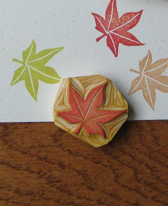 Tiny Maple Leaf Rubber Stamp Hand Carved