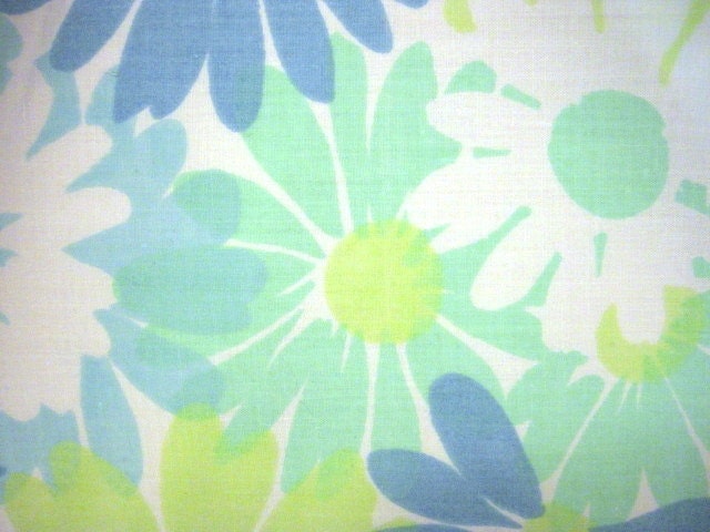 Vintage Floral Fabric - 2 3/4 yards 72" wide - blue, green and white - home or apparel - cotton blend
