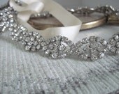 SALE Thora-deco glamour crystal rhinestone and silk sash or headpiece-custom made to order