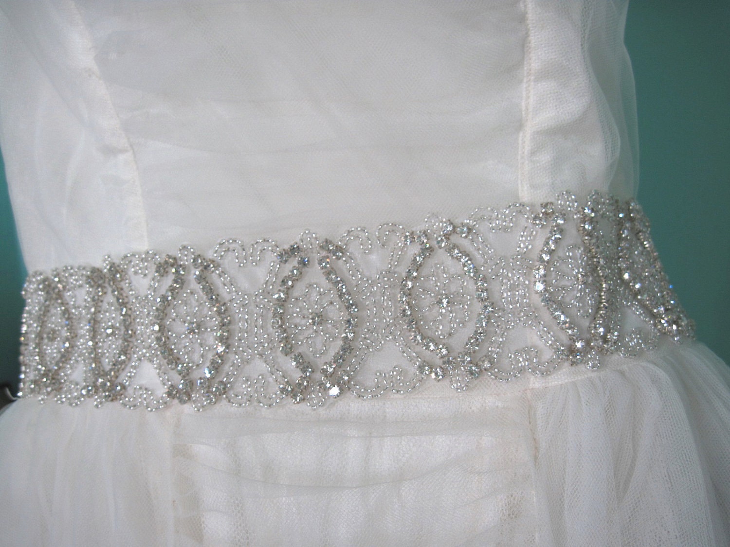 SALE Elizabeth-vintage glamour crystal rhinestone and silk sash-custom made to order