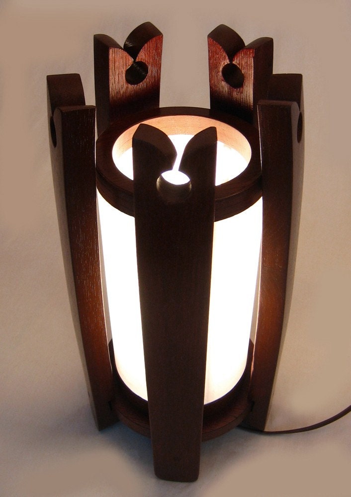 The Castle, recycled oak wine barrel staves lamp, shoji paper