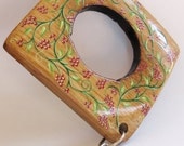 Wreath, recycled oak wine barrel's hole keychain, hand painted, Green Bits collection
