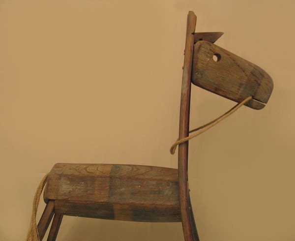 The Rocking Green Horse, recycled oak wine barrel staves, one of a kind piece