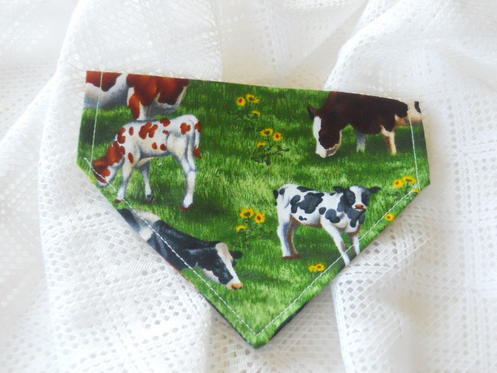 Dog Bandana with Cows in SMALL Dog Collar style