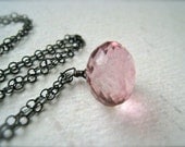the siren necklace - pink gemstone necklace, oxidized stelring silver, quartz, handmade jewelry, OS01
