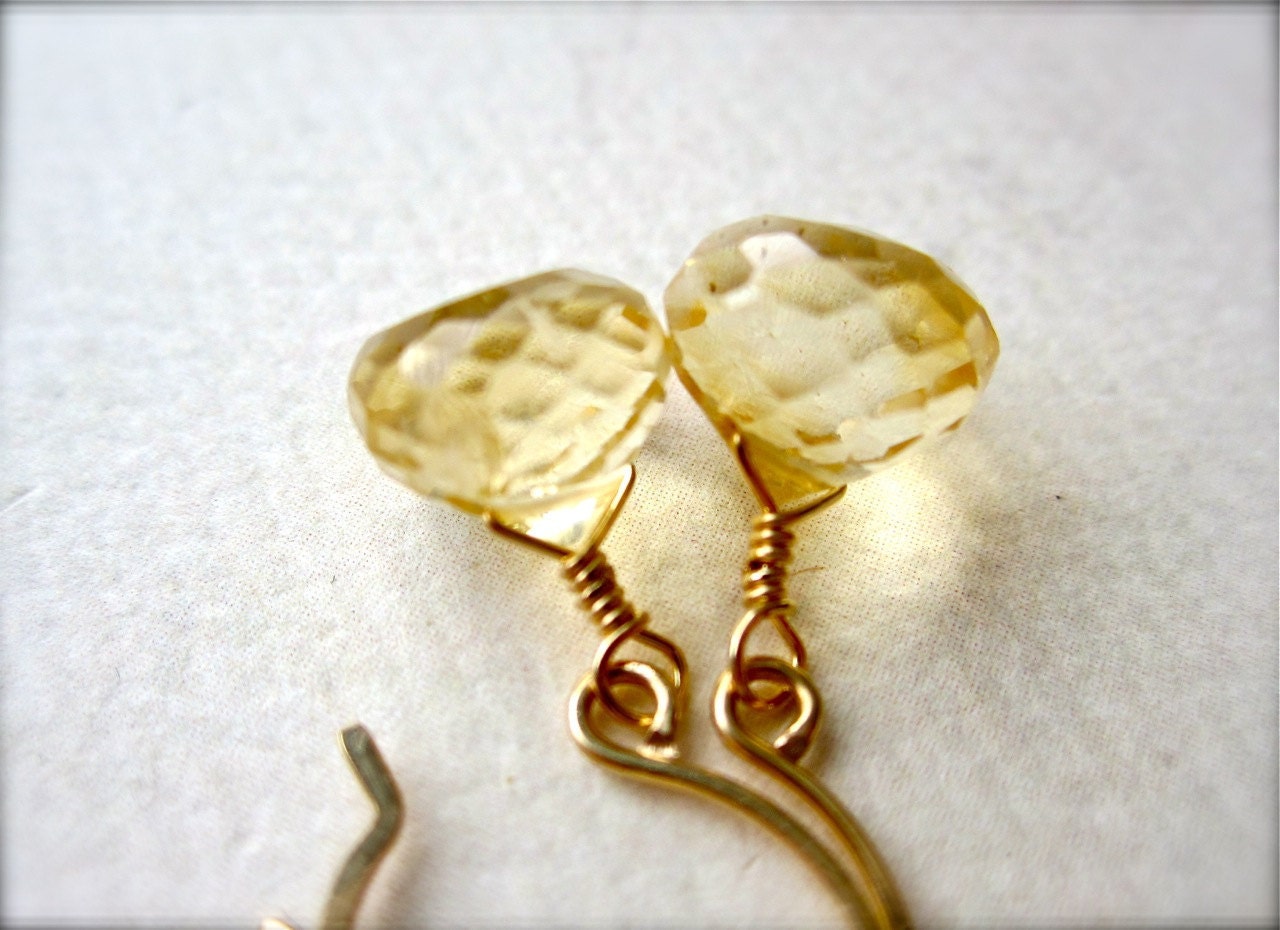 honey earrings - citrine gemstone earrings, gold, honey orange, drop, simple, spring, november birthstone, handmade jewelry, DE04G