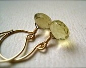 limoncello earrings - yellow gemstone earrings, lemon quartz, gold, simple drops, wire wrapped, handmade jewelry, DE05G