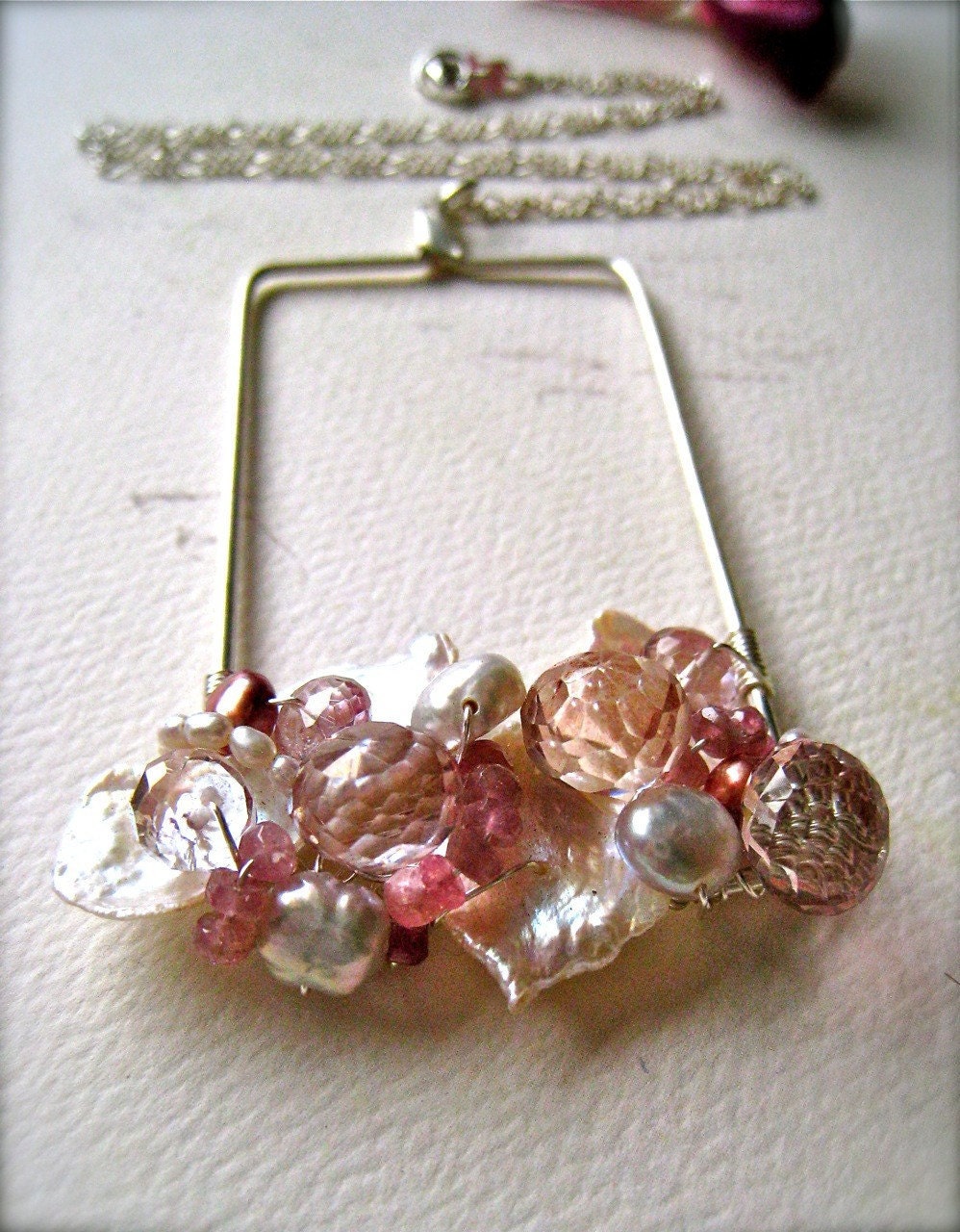 the siren cluster necklace - pink gemstone cluster necklace, wire wrapped, pink tourmaline, handmade, CN02SSF, handmade jewelry
