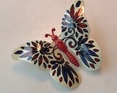 Vintage Butterfly Pin / Western Germany / Folk Art Red White & Blue