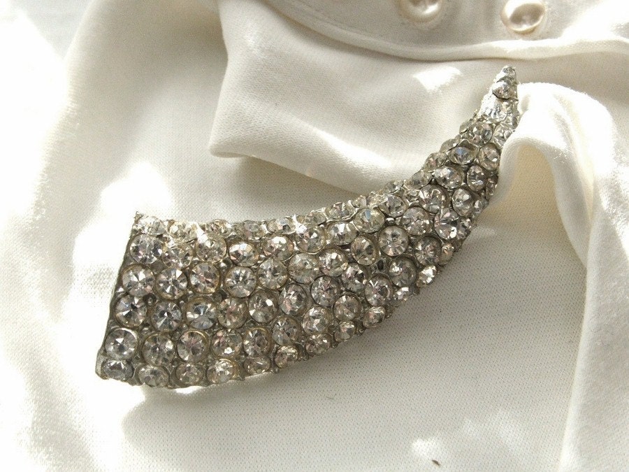 Art Deco Big Brooch Pave Rhinestones Horn Shape