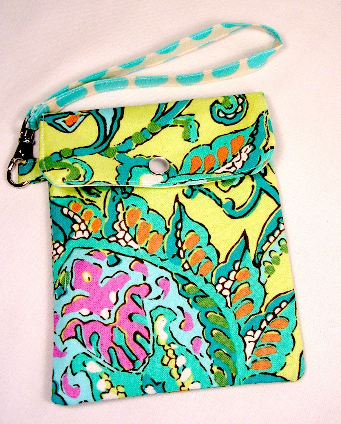 Cell phone holder / wristlet purse / camera / ipod /blackberry/ wallet Dancing Paisley Lemon Amy Butler fabric