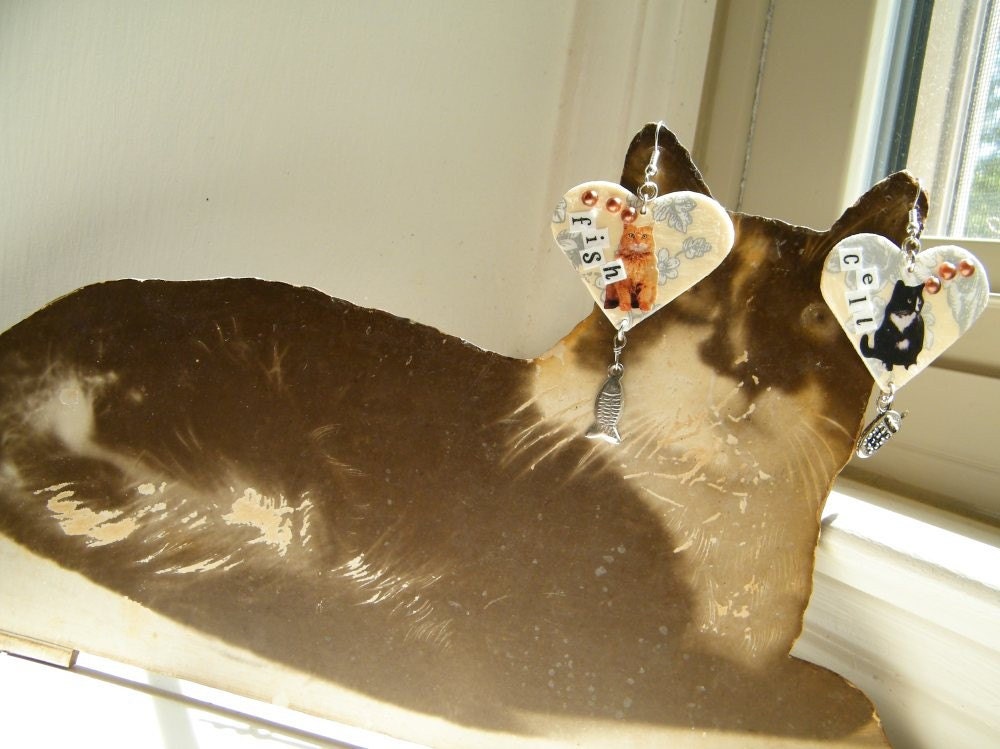 Earrings Decoupage What do Cats Think About