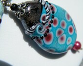 Necklace Artisan Glass  Paulette Insall  Focal Bead Black Onyx  Freshwater Pearls