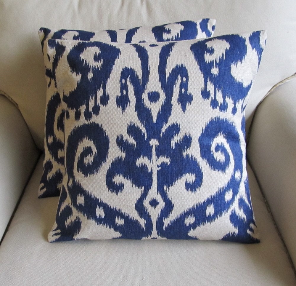 Ikat Indigo Blue Pair of Pillow Covers 20x20 inches