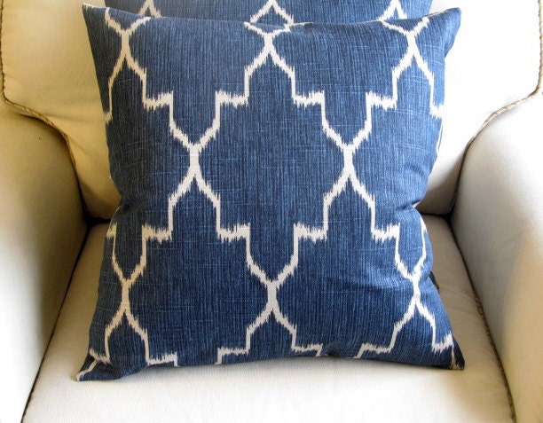 Ikat Indian Blue /TWO pillow covers 18x18 same fabric front and back