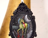 Zombie Unicorn in the Moonlight Cameo Necklace