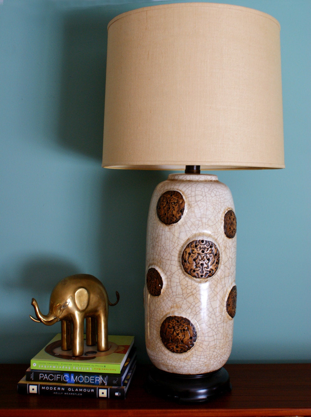 SALE Vintage Mid Century Modern Large Asain Table Lamp Tiki