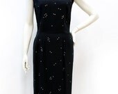 Vintage 1940s-1950s Black Linen Sequin Dress