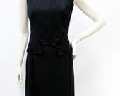 Vintage 1950s-1960s Jackie O Black Wool Dress