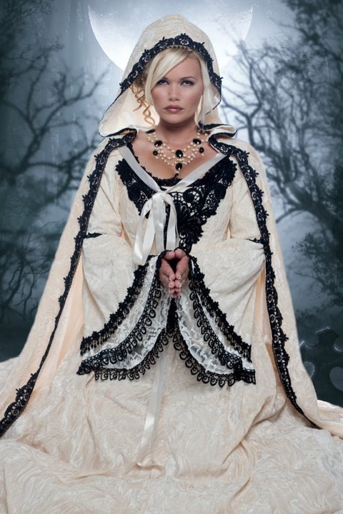 Cream and Black Fairy Medieval Gothic Wedding Set with Cape Custom