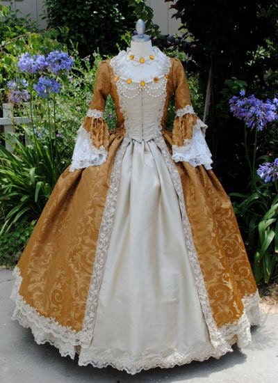 Steampunk Rococo Marie Antoinette Gown Brocade and Silk Custom with Jewelry