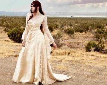 Custom Beaded Sparkle Lace Fairy Medieval Romantic Lace Gown