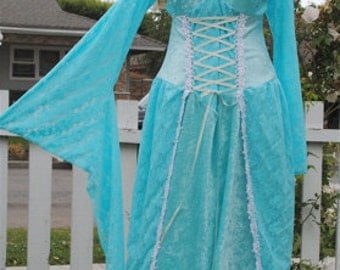 Medieval Fantasy Corset Lace and Mesh Gown Custom Colors