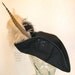 PIRATE HAT Black Leather and Canvas Tricorn with Feathers