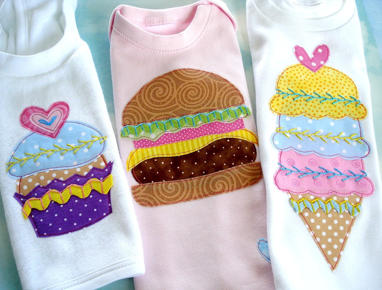 Applique Designs - Fun Food - Cupcake, Strawberry, Cheeseburger and Ice Cream Cone - PDF ePattern