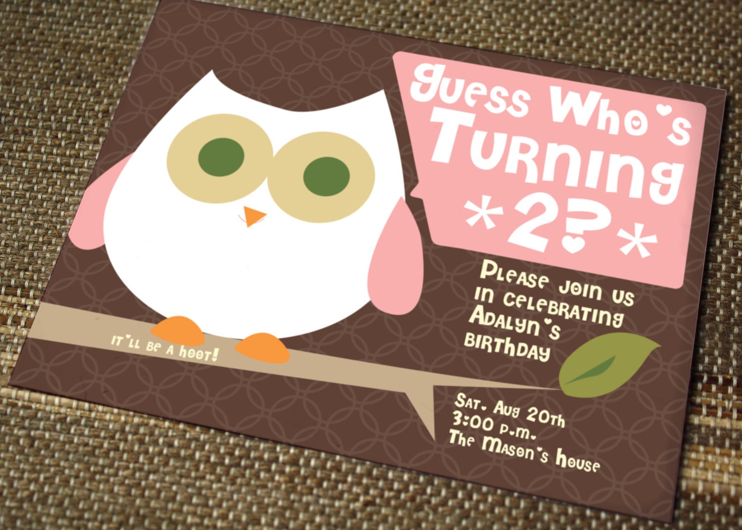 Owl Hoot Birthday Invitation - Boy or Girl