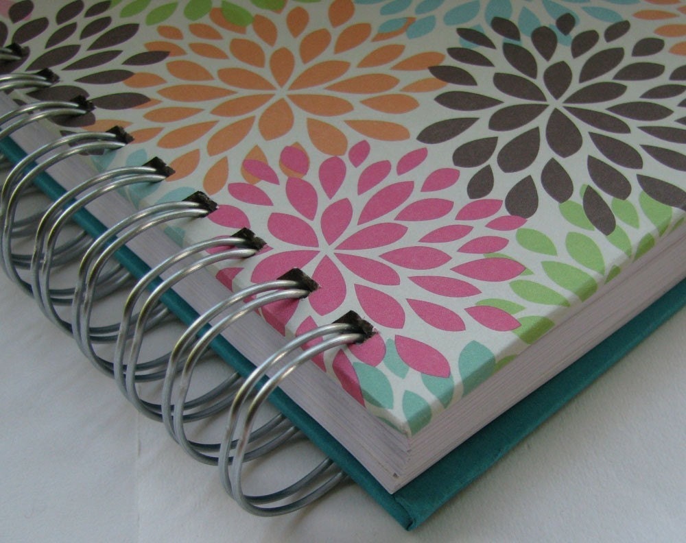 Weekly Organizer-Planner-Agenda includes Address Book with Bold Orange, Turquoise & Pink Colorful Floral  Cover
